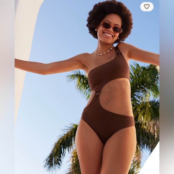 aerie Other - Aerie Wide Rib Cut Out One Shoulder Ring One Piece Swimsuit Brown Medium